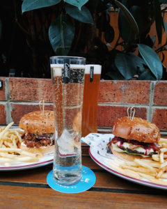 half moon cheap pint and burger deal